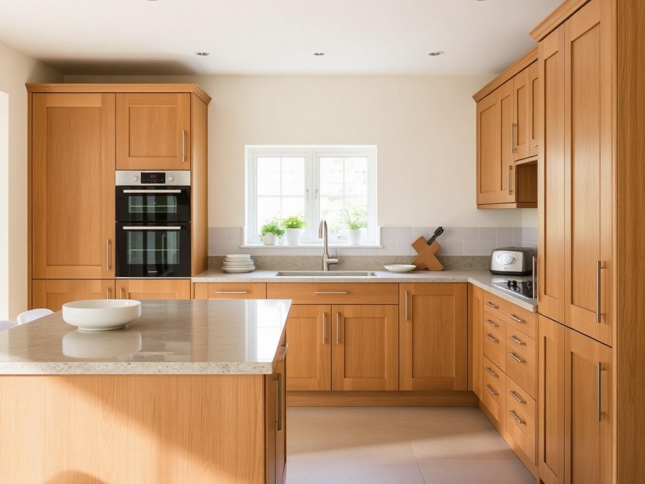 Fitted kitchen with worktops installed by D&M Glasgow Ltd